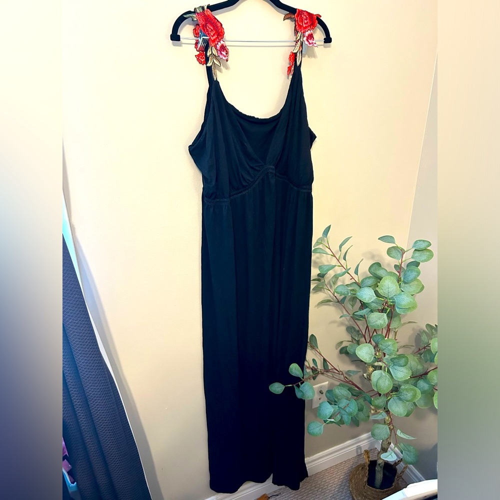 ASOS Black Maxi Dress with Red Floral Embroidered Straps
